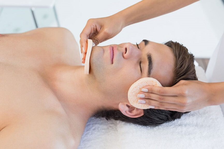 Man having skin care treatment